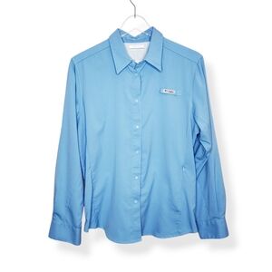 Columbia PFG Women's Tamiami Blue Snap Front Long Sleeve Shirt Size Large UPF 40